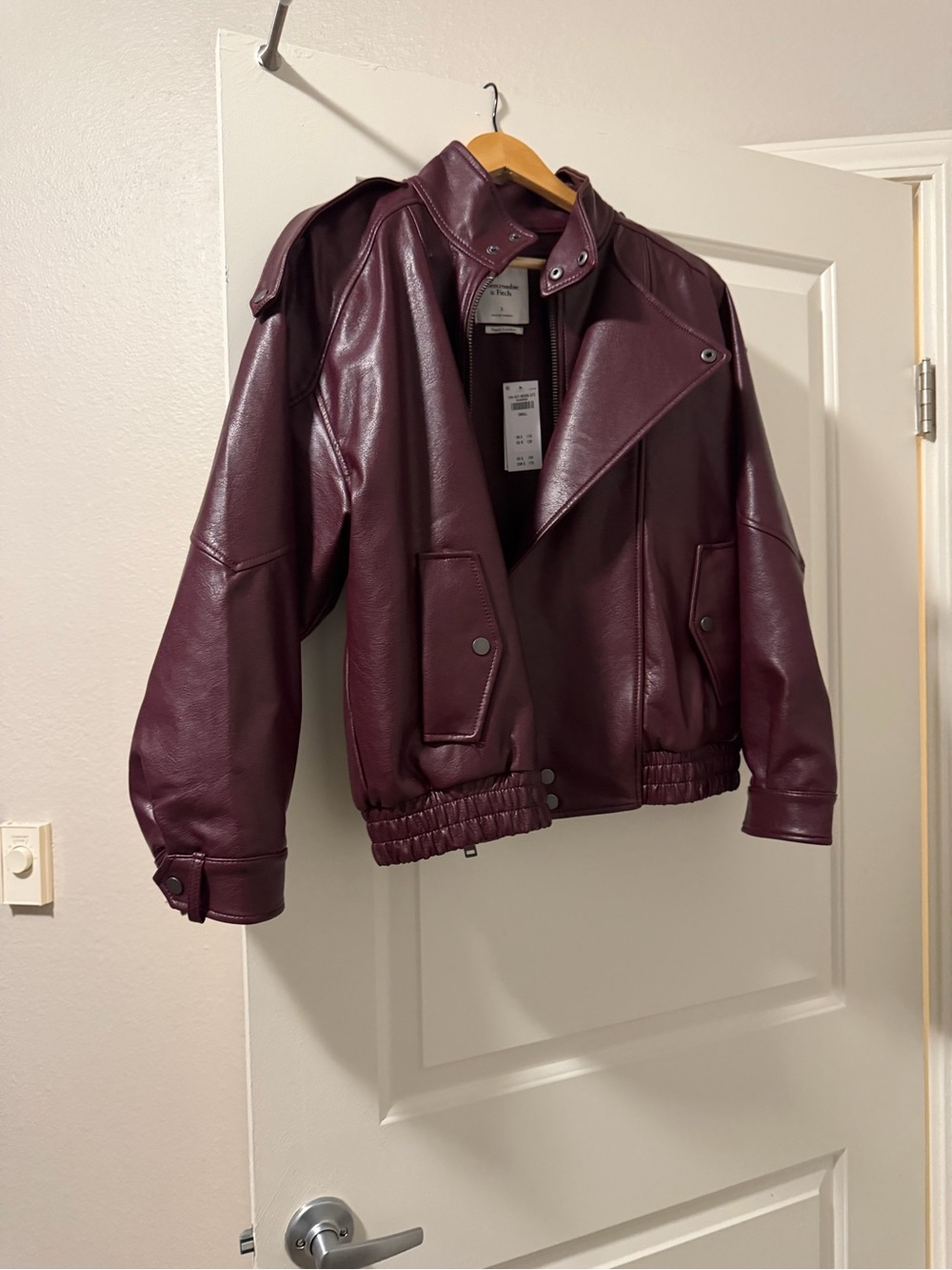 Abercrombie Women's Faux Leather Biker Jacket - Burgundy